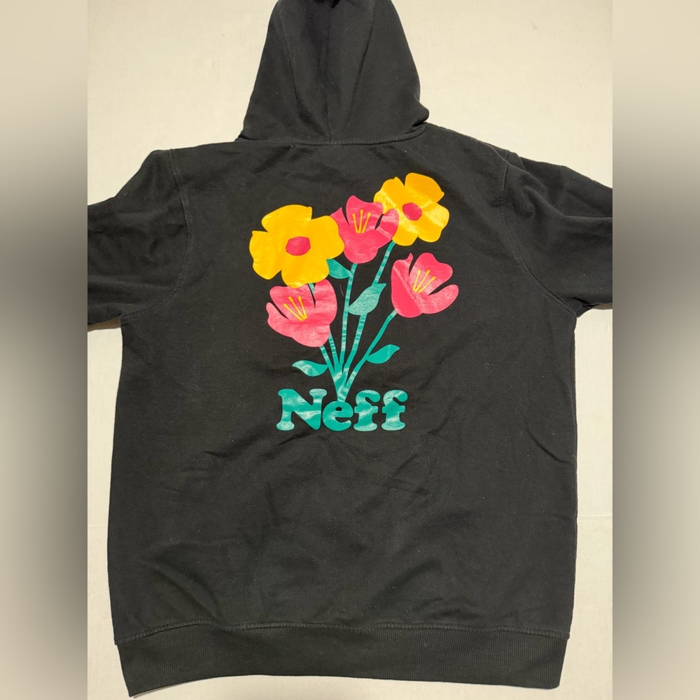 Neff sk8‎ black pullover, flowers, hoodie sweatshirt, men's xl #1504
